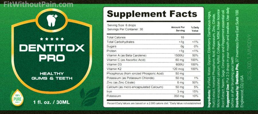 Dentitox Pro Solution Supplements Facts