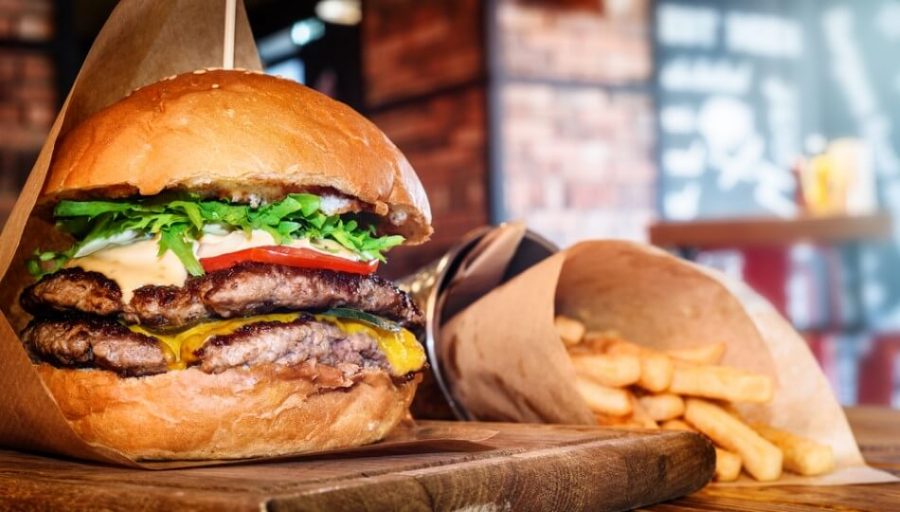 fresh tasty burger and french fries