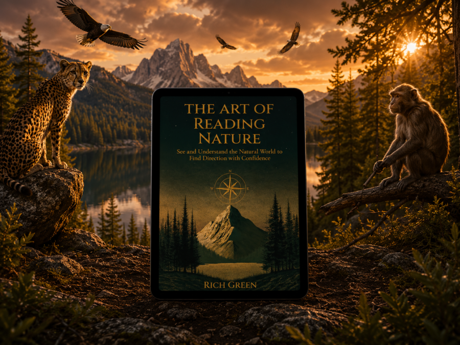 Tablet showing "The Art of Reading Nature" eBook cover from Rich Green's Reading and Interpreting Nature bundle.