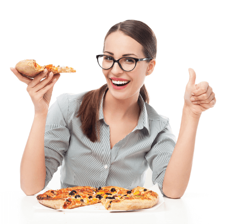 woman eating pizza